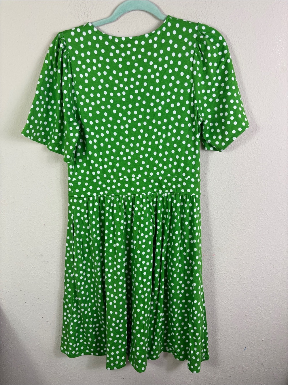 Boden Louisa Short Jersey Dress Green White Polka Dot size 4 R - Picture 5 of 9